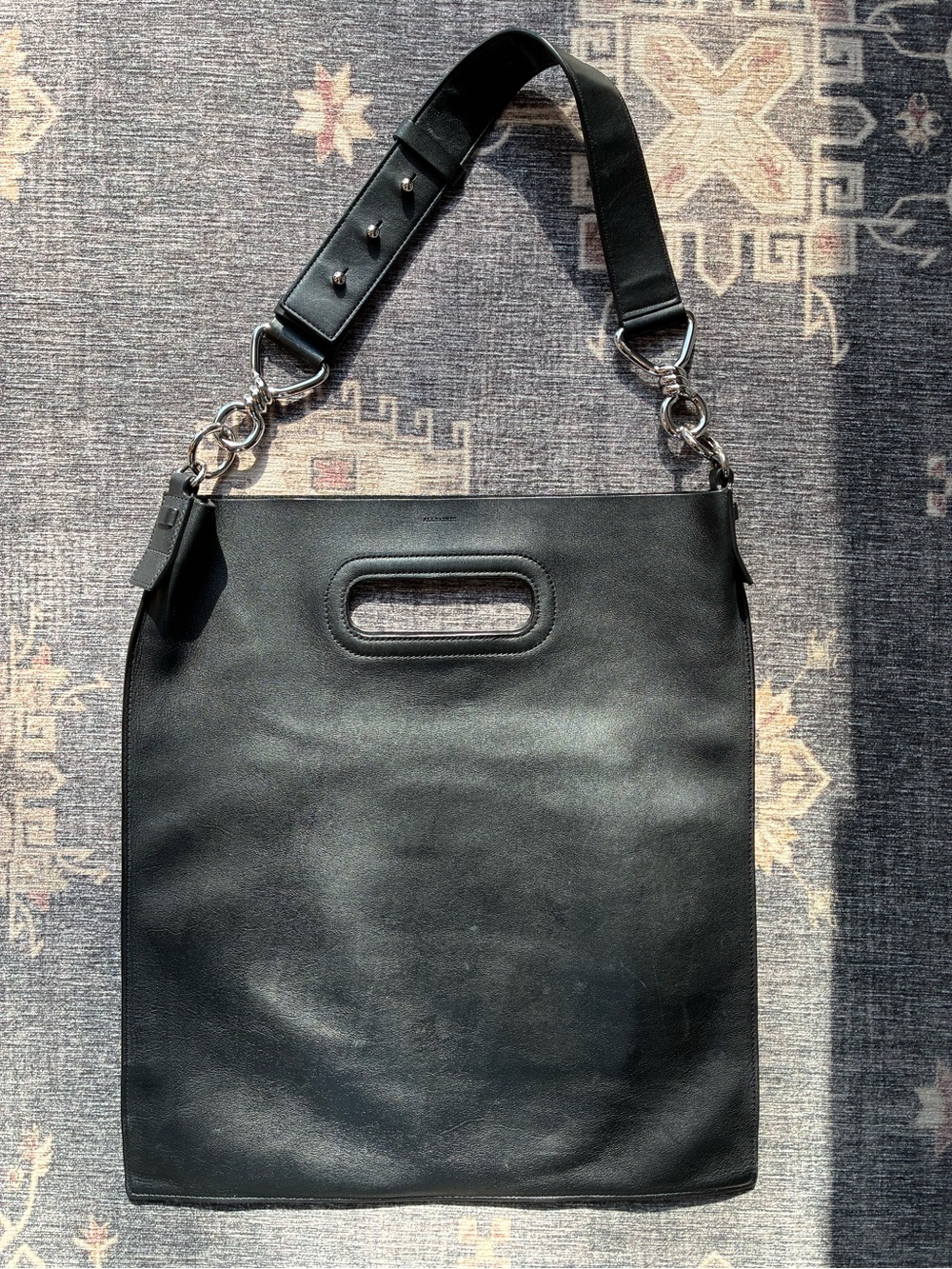 All Saints Large Black Leather Slouchy Tote